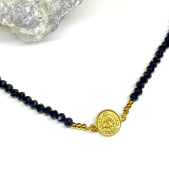 NEW Small Coin Necklace With Black Crystal Necklace - Picture 8 of 12